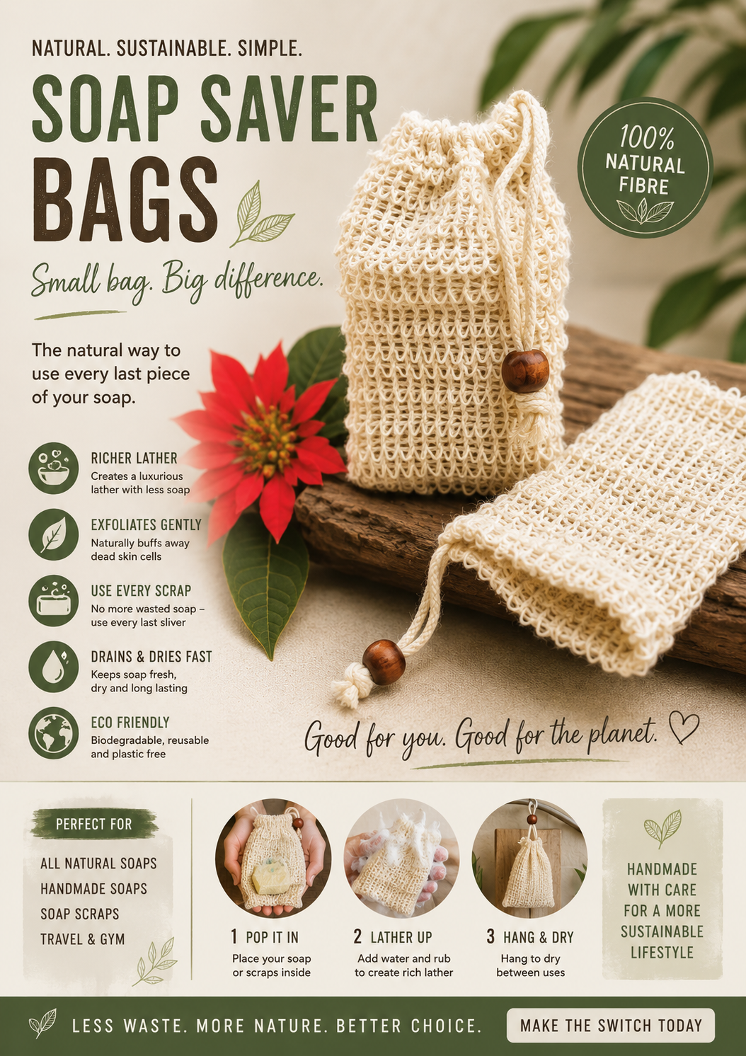 NATURAL SISAL SOAP SAVER BAGS