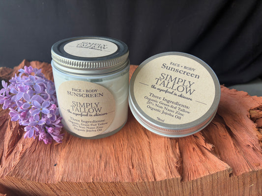 Tallow Mineral Sunscreen,Three Ingredients, Face & Body, 25% Non-Nano Zinc, SPF 35 to 40, Sensitive Skin, All Ages, All Skin Types, Non Pore Clogging