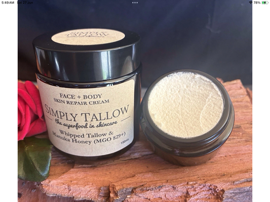 WHIPPED TALLOW with MANUKA HONEY (MGO 829+) Just 2 Ingredients/ Grass Fed & Grass Finished/ Eczema/ Psoriasis/ Rosacea/ Healing/ Hydrating