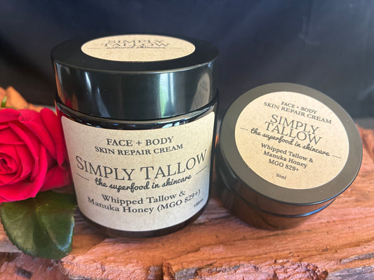 Whipped Tallow with Manuka Honey (MGO 829+) Just 2 Ingredients/ Grass Fed & Grass Finished/ Eczema/ Psoriasis/ Rosacea/ Healing/ Hydrating